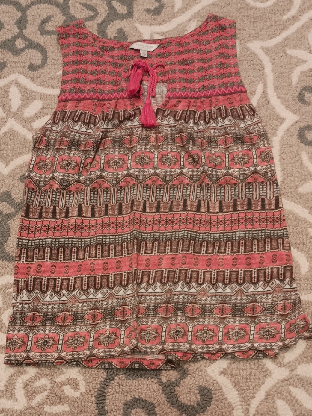 Lucky Brand Coral and Brown Boho Tassel Tank